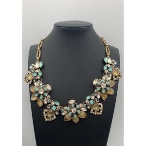 Bella Jack Metal Rhinestone Abalone Gems Gold Tone Statement Necklace 16-18"